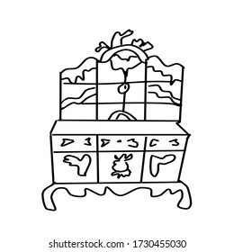A single antique cupboard drawn in a Doodle style. Collection of antique cabinets isolated on a white background. Furniture and decorative elements for interiors.Hand drawn vector illustration.