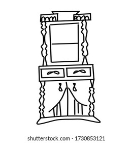 A single antique cupboard drawn in a Doodle style. Collection of antique cabinets isolated on a white background. Furniture and decorative elements for interiors.Hand drawn vector illustration.