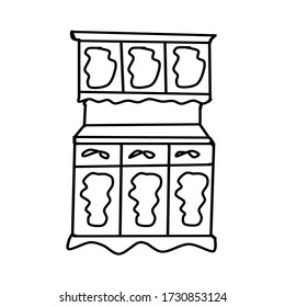 Un armario antiguo de estilo Doodle. Colección de armarios antiguos aislados en un fondo blanco. Muebles y elementos decorativos para interiores.Ilustración vectorial dibujada a mano.