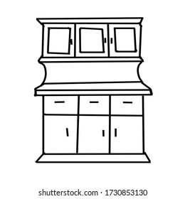 Ein einziger antiker Schrank im Doodle-Stil. Sammlung antiker Schränke auf weißem Grund isoliert. Möbel und dekorative Elemente für Innenräume.Handgezeichnete Vektor-Illustration.