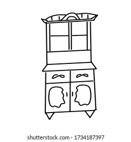 A single antique cupboard drawn in a Doodle style. Collection of antique cabinets isolated on a white background. Furniture and decorative elements for interiors.Hand drawn vector illustration.