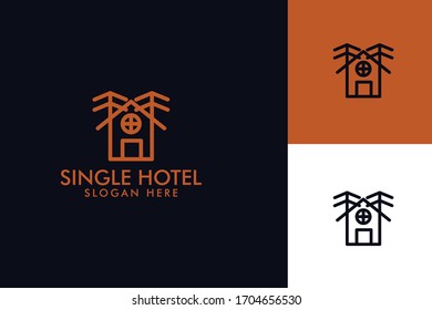 single apartment and hotel logo vector concept with line, simple, and elegant styles on backdrop. 