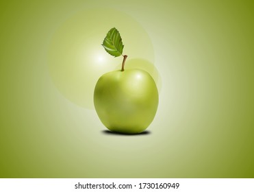 Single apple. An apple. Vector Illustration of green apple. Realistic 3d apples. Detailed 3d Illustration Isolated On green. Design Element For Web Or Print Packaging. Green apples.