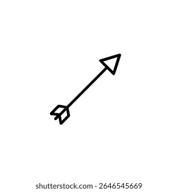 A single archery arrow with fletching and arrowhead shown diagonally. Minimalist black and white monoline vector design.