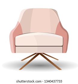 Single Armchair Flat Design. Modern Cartoon Comfortable Fabric Sofa for Rest. Stylish Household Contemporary Element. Arm Chair for Lounge Space. Classic Vintage Furniture Decor. Isolated on White.
