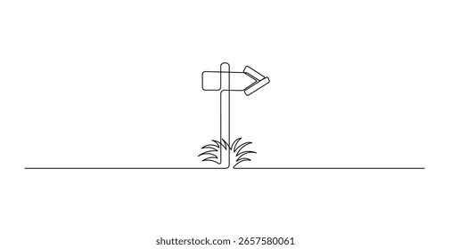 Placa de seta única em branco em linha contínua. Direção Minimalista da Estrada e Arte de Símbolo de Navegação