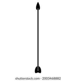 Single arrow for a bow. Black and white silhouette. 