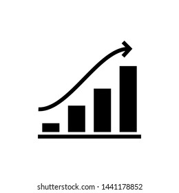 Single arrow growing pointing up on chart graph bars icon, success graph trending upwards flat design interface infographic element for app ui ux web button, vector isolated illustration.