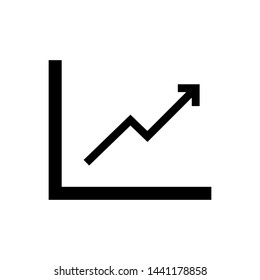 Single arrow growing pointing up on chart graph bars icon, success graph trending upwards flat design interface infographic element for app ui ux web button, vector isolated illustration.