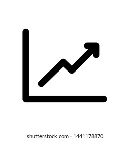 Single arrow growing pointing up on chart graph bars icon, success graph trending upwards flat design interface infographic element for app ui ux web button, vector isolated illustration.
