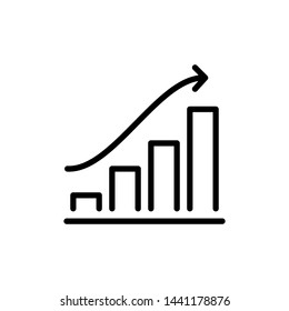 Single arrow growing pointing up on chart graph bars icon, success graph trending upwards flat design interface infographic element for app ui ux web button, vector isolated illustration.