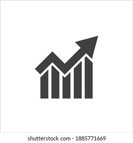 Flecha única creciendo apuntando hacia el icono de las barras gráficas, gráfico de éxito trending up plana design interface infographic item for app ui ux web button, vector aislado en fondo blanco