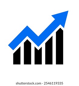 Single arrow growing pointing up on chart graph bars icon