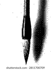 A single artist's paintbrush, depicted in a detailed halftone dot pattern, symbolizing creativity, art, and artistic endeavors.