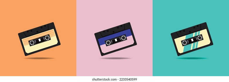 Single Audio Cassette Tape with a Variety of Classic Colors. Old Fashioned Analog Mixtape. Vector Illustration Wallpaper.