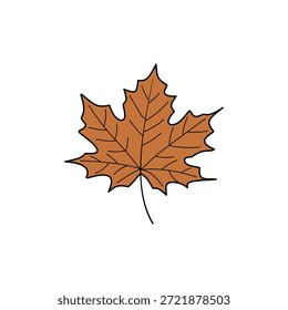 Ilustración de hoja de arce de otoño. Diseño simple y limpio en blanco. Los tonos marrones cálidos evocan la temporada de otoño. Ideal para diseños de temporada, temas de naturaleza y proyectos minimalistas.