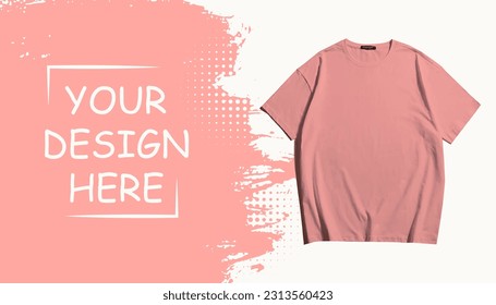 A single baby pink or light orange blank t shirt mockup design with empty place to display your own design here