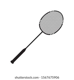 Single badminton racket, vector illustration isolated on white background. Black silhouette of a racket, an element of sport games, equipment.