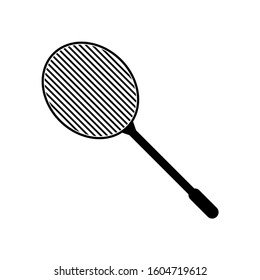 Single badminton racket, vector illustration isolated on white background. Black silhouette of a racket, an element of sport games, equipment. eps 10