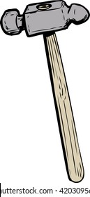 Single ball pein hammer illustration with wooden handle over isolated white background svg
