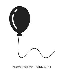 Single balloon monochrome flat vector object. Helium balloon floating. Happiness concept. Editable black and white thin line icon. Simple cartoon clip art spot illustration for web graphic design