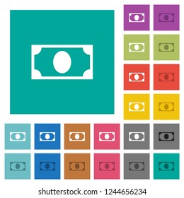 Single banknote multi colored flat icons on plain square backgrounds. Included white and darker icon variations for hover or active effects.