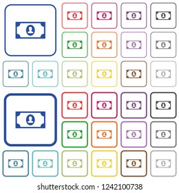 Single banknote  with portrait color flat icons in rounded square frames. Thin and thick versions included.