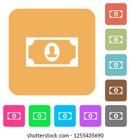 Single banknote  with portrait flat icons on rounded square vivid color backgrounds.