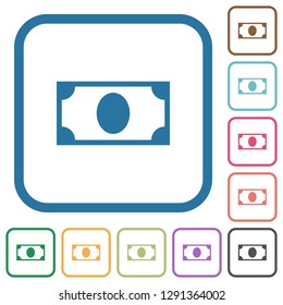 Single banknote simple icons in color rounded square frames on white background