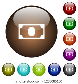 Single banknote white icons on round color glass buttons