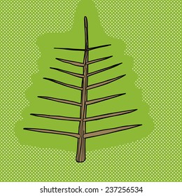 Single bare Christmas tree over green background