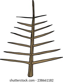Single bare Christmas tree over white background