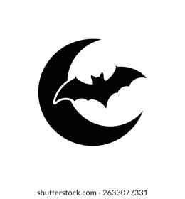 Single Bat Inside a Circle Moon, Halloween Symbol