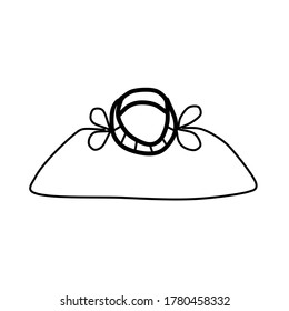 Single beach bag isolated on white background. Linear pattern of a cute summer bag. Vector illustration in Doodle style.