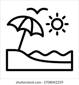 Single beach icon with black line style for design element or coloring book element