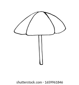 Single Beach Umbrella. Vector Drawing In Doodle Style. Isolated On A White Background. Theme Of Summer Design And Decor. Coloring Book For Children And Adults.