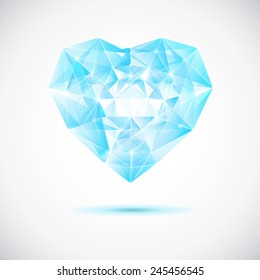 Single beautiful crystals looks like heart for valentines design. Vector illustration.