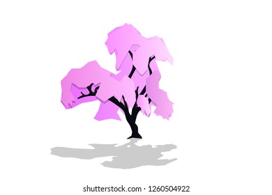 Single beautiful pink tree is isolated with white background,paper art design style,nature colorful polygon concept,vector art and illustration.