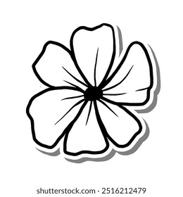 Single Beauty Flower Outline Blooming em silhueta branca e sombra cinza. Estilo desenhado à mão desenhos animados. Ilustração vetorial para decorar, colorir e qualquer design.