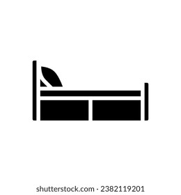 Single bed black glyph icon. Bedstead for solo sleeper. Bedroom furnishing. Modern contemporary home furniture store. Silhouette symbol on white space. Solid pictogram. Vector isolated illustration