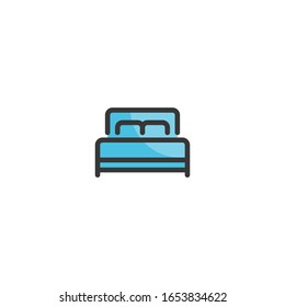 Ilustración vectorial de la línea de color de una sola cama