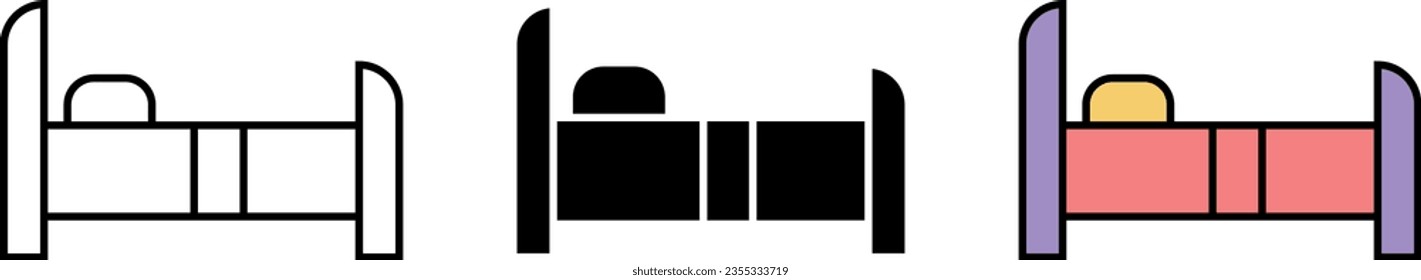 Single bed different style icons collection set. Line, glyph and filled outline colorful version. Vector ilustration