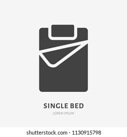 Single bed flat glyph icon. Bedding sign. Solid silhouette logo for interior store.