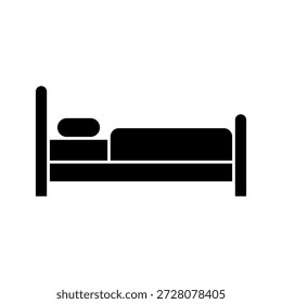 Single bed furniture solid icon representing personal sleeping space, rest comfort, and bedroom essentials.