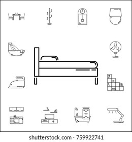 Single bed icon. Set of household accessories icons. Signs, outline furniture collection, simple thin line icons for websites, web design, mobile app, info graphics on white background