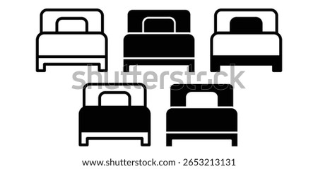 Single Bed Icons Black and White Minimalist Illustrations Vector Design Simple Line Art
