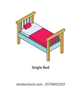 Single Bed isometric Colored illustration. EPS File stock illustration