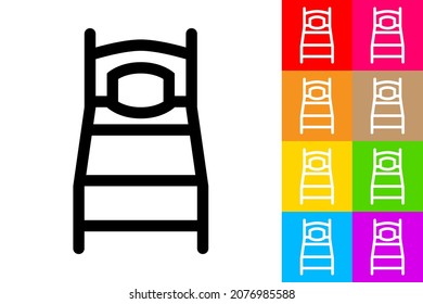 Single Bed. Line Icon With Different Color Background.