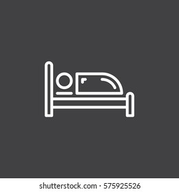Single bed line icon, outline vector sign, linear white pictogram isolated on gray. Symbol, logo illustration
