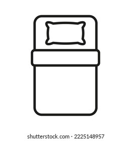 Single Bed with Pillow for Bedroom Line Icon. Single Mattress in Hotel Room Pictogram. Night Rest Sleep Furniture at Home, Hospital, Motel Outline Icon. Editable Stroke. Isolated Vector Illustration.